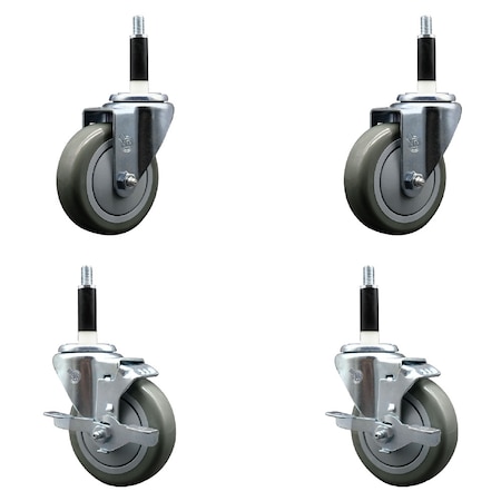 Service Caster 4'' SS Gray Poly Wheel Swivel 7/8'' Expanding Stem Caster Set 2 Brakes, 4PK SCC-SSEX20S414-PPUB-2-TLB-2-78